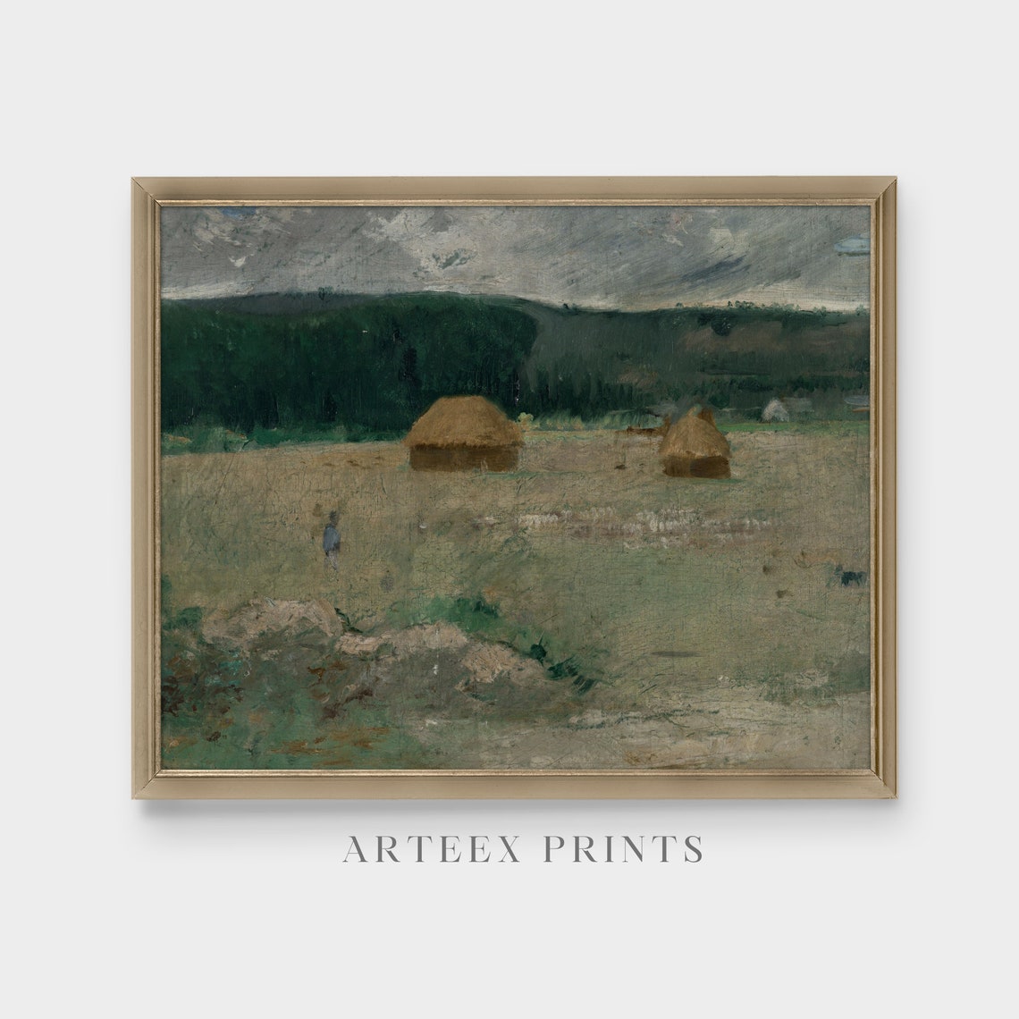 Haystacks in a Golden Field Antique Rural Harvest Painting Poster - Image 4