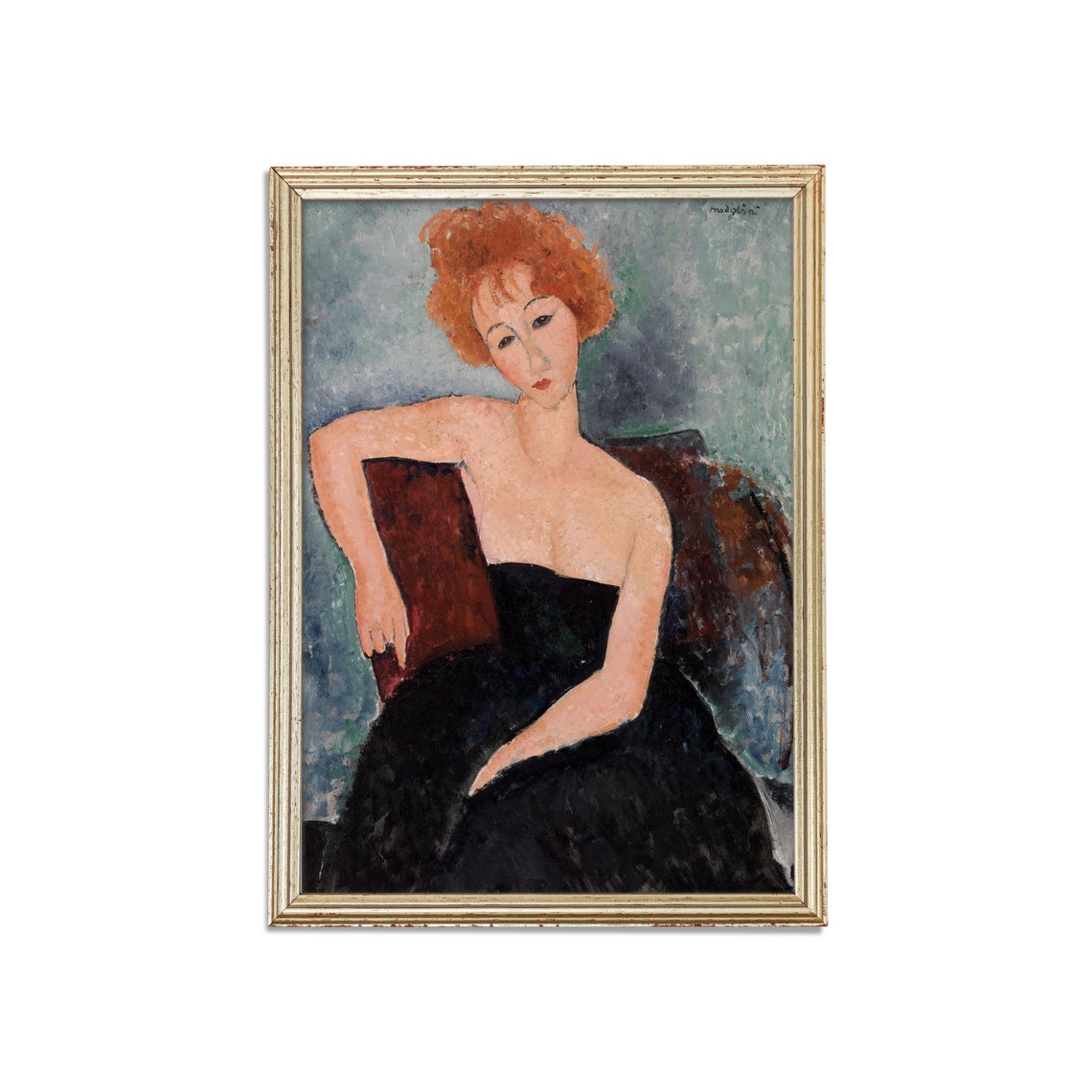 Red-Haired Woman in a Black Dress Modigliani Portrait Poster - Image 5