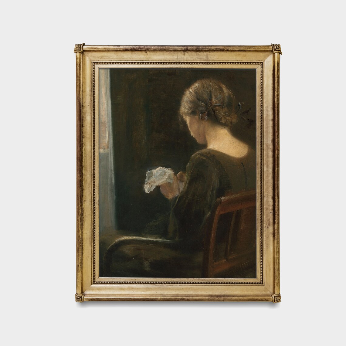 Vintage Portrait of Woman Sewing at the Window, Art Print - Image 2