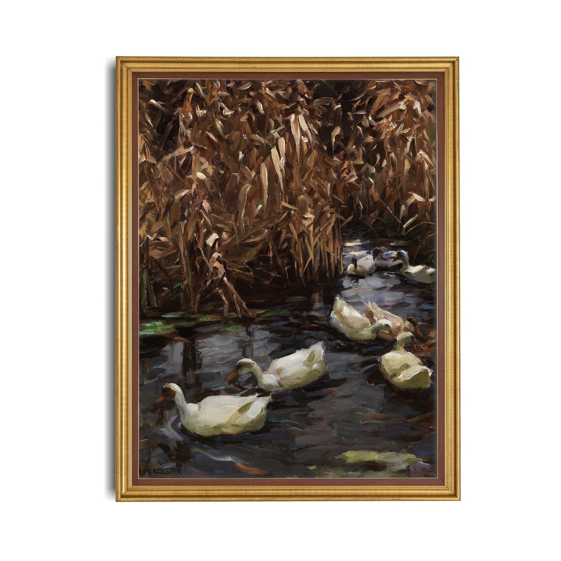 Alexander Koester White Ducks among Autumn Reeds Vintage Poster - Image 4