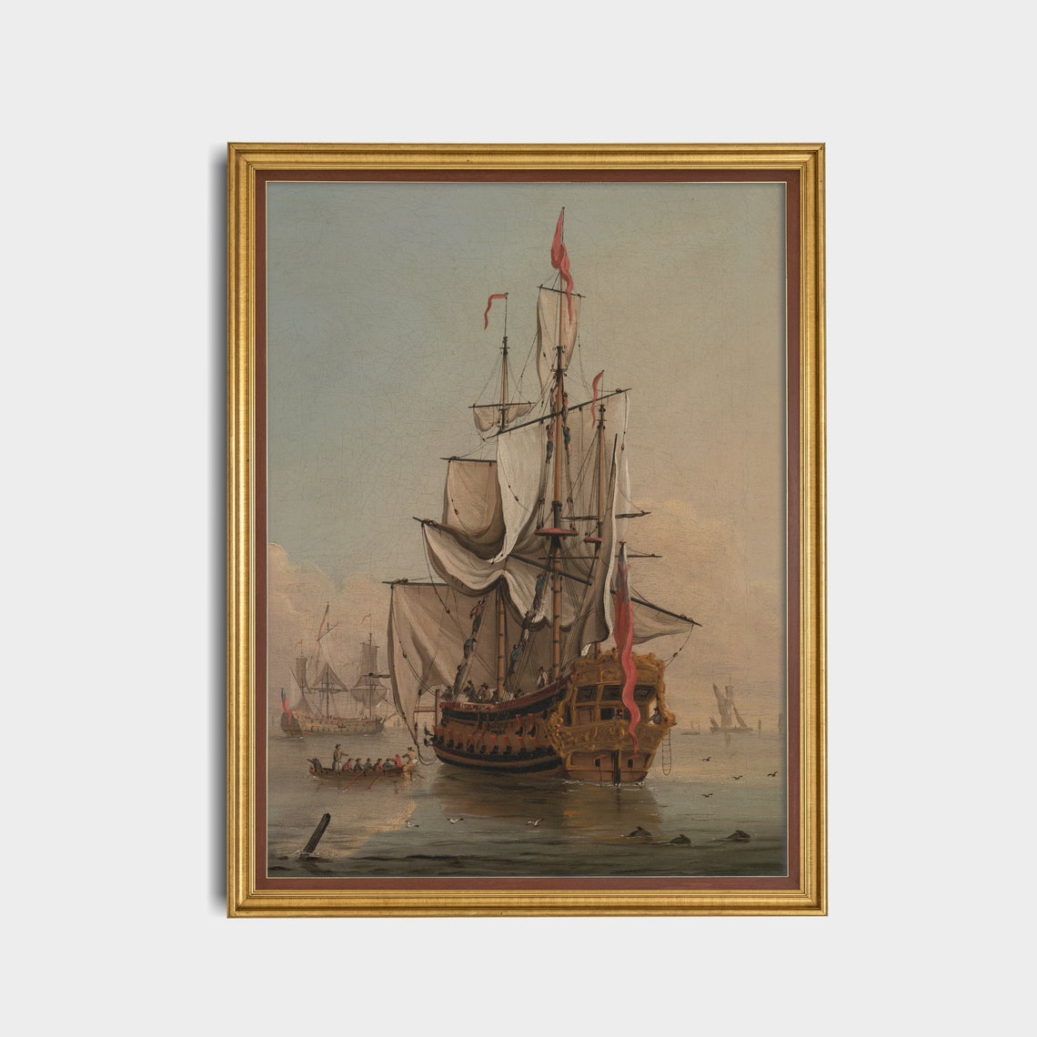 Tall Ship with Full Sails Antique Maritime Voyage Painting Poster - Image 5