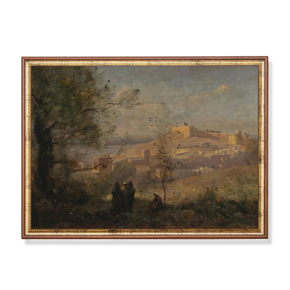 Rustic Countryside Landscape with Distant Hilltop Town View Poster