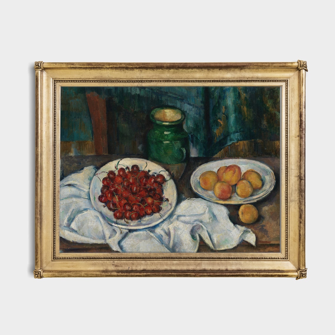 Cezanne Still Life with Cherries and Peaches on Plates Poster - Image 2