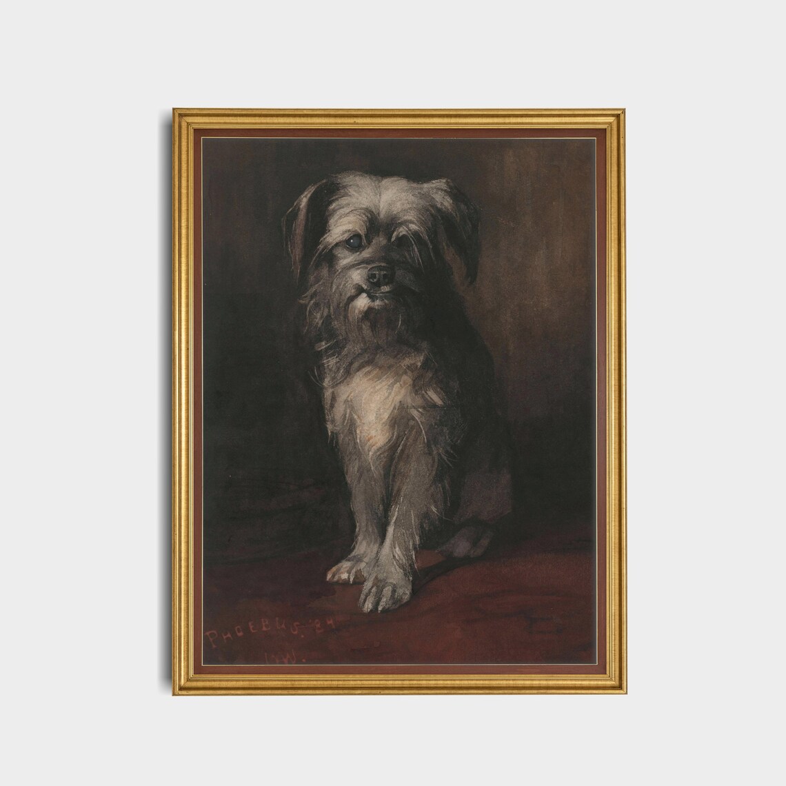 Shaggy Terrier Dog Portrait Antique 1890 Animal Oil Painting Poster - Image 5
