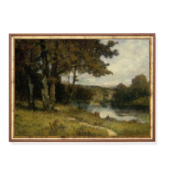 Moody Landscape Painting Vintage Wall Art Antique Country Scenery Print Wall Art French Home Decor