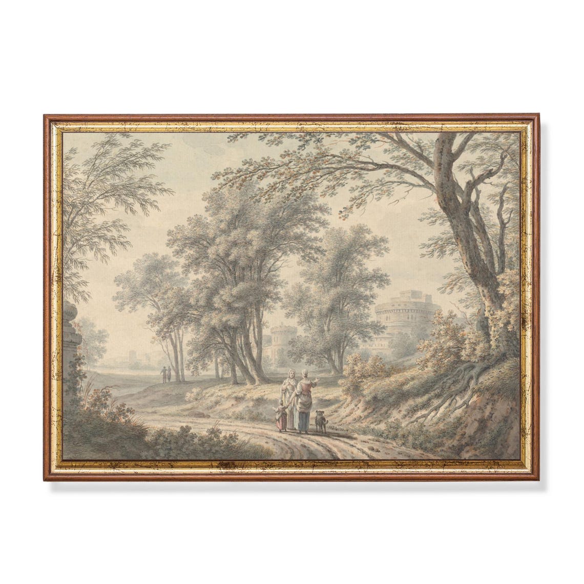 Romantic Italian Countryside Watercolor Rome Countryside Walk Poster