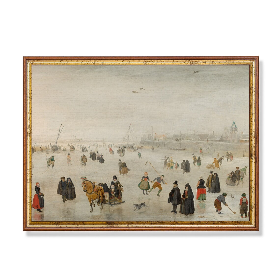 Vintage Winter Scenes, Ice Skating Landscape Art Print