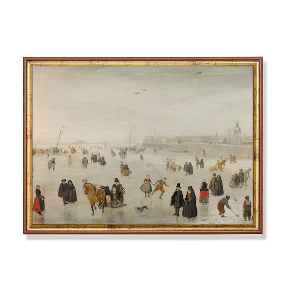Vintage Winter Scenes, Ice Skating Landscape Art Print