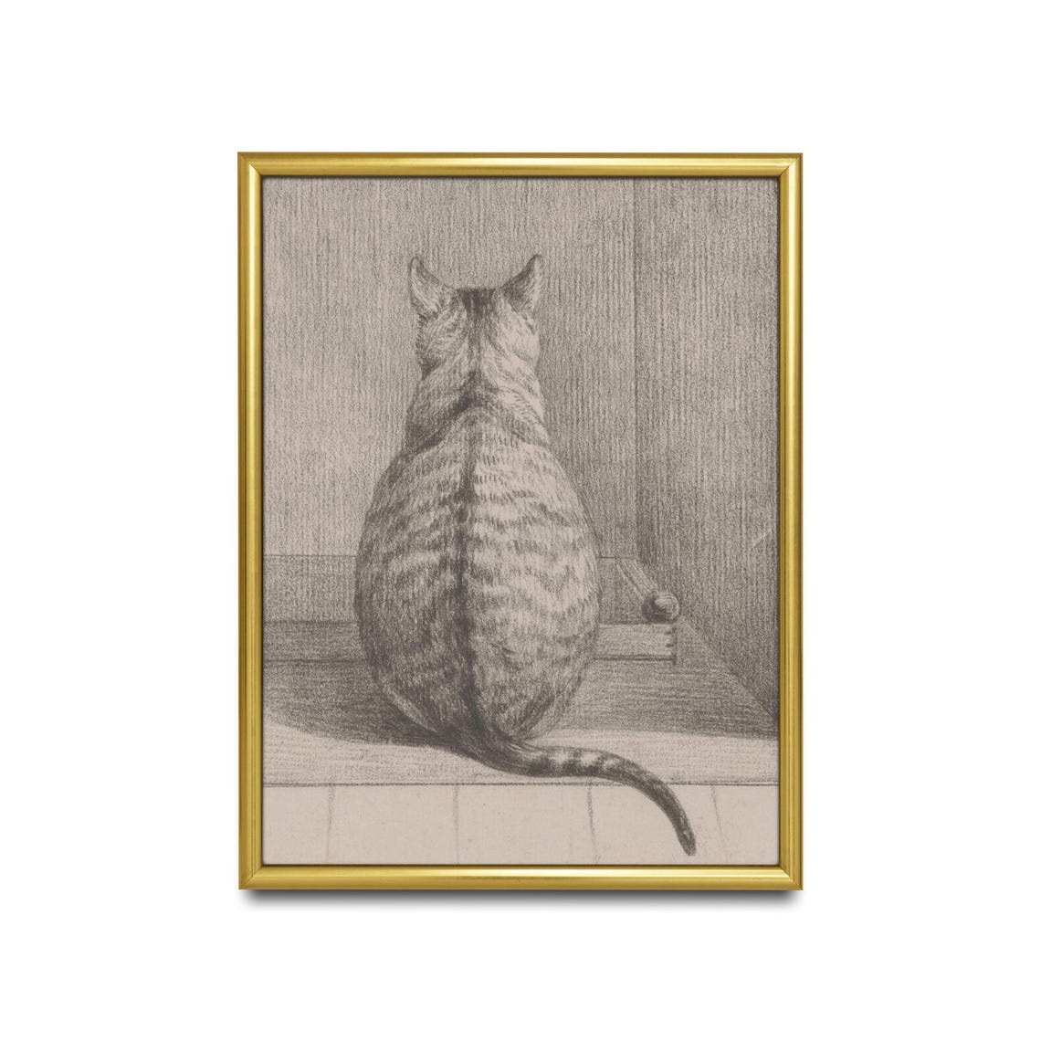 Cat Seen from Behind Sitting by a Door Vintage Sketch Poster - Image 2