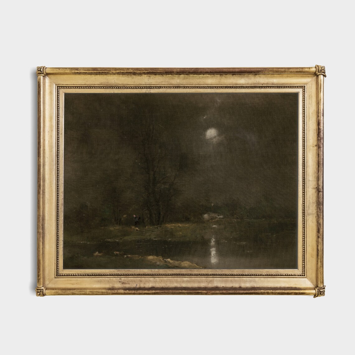 Moonlit River at Night with Figure Antique Moody Nocturne Painting Poster - Image 4