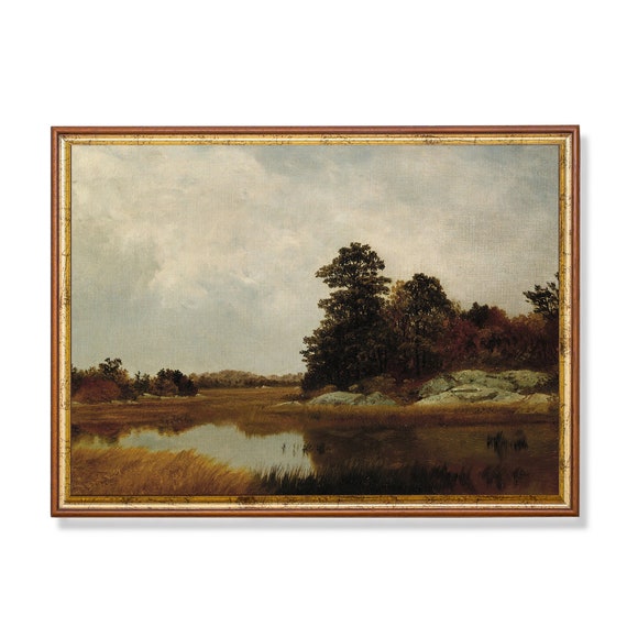 Vintage Landscape Painting Autumn Moody Rustic Fine Print Wall Art Country Landscape Oil Painting Print