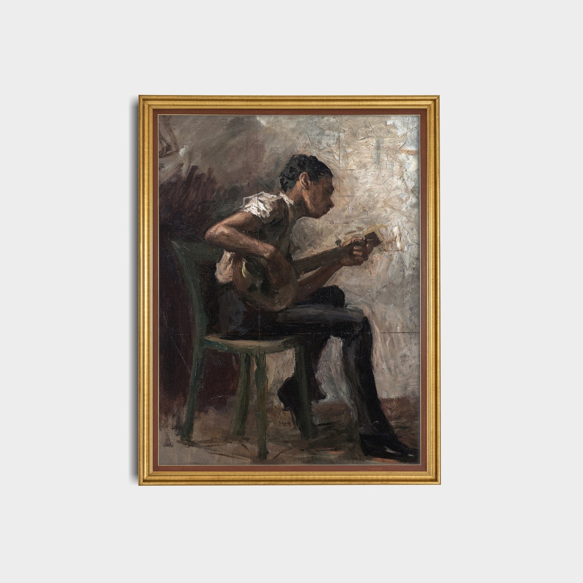 Seated Young Man Playing Guitar in a Moody Vintage Portrait Poster - Image 3