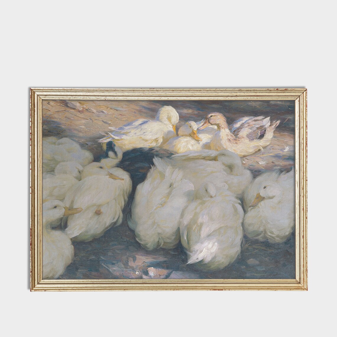 Huddled White Ducks Impressionist Vintage Bird Group Painting Poster - Image 3