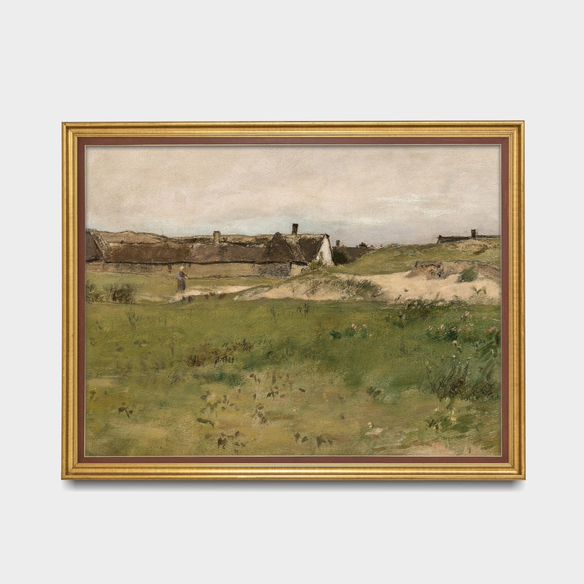 Thatched Dune Cottages Antique Coastal Landscape Painting Poster - Image 3