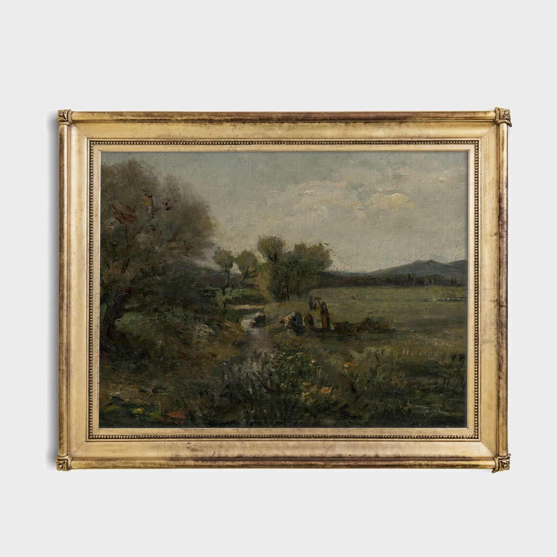 Muted Meadow Stream Figures Antique Pastoral Landscape Painting Poster - Image 3