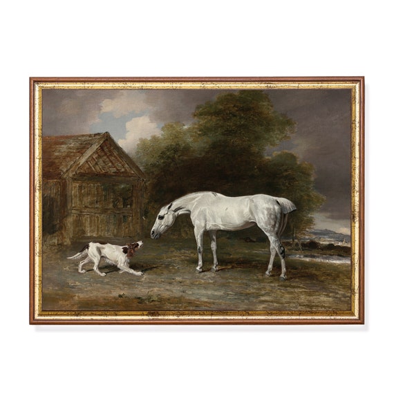 Printed And Shipped Vintage Horse Painting Antique Horse And Dog Moody Rustic Fine Print Country Farmhouse Decor Physical Prints