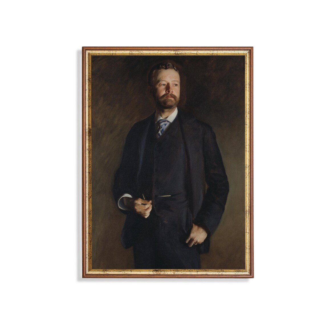 Standing Gentleman with Beard in a Dark Suit Vintage Portrait Poster