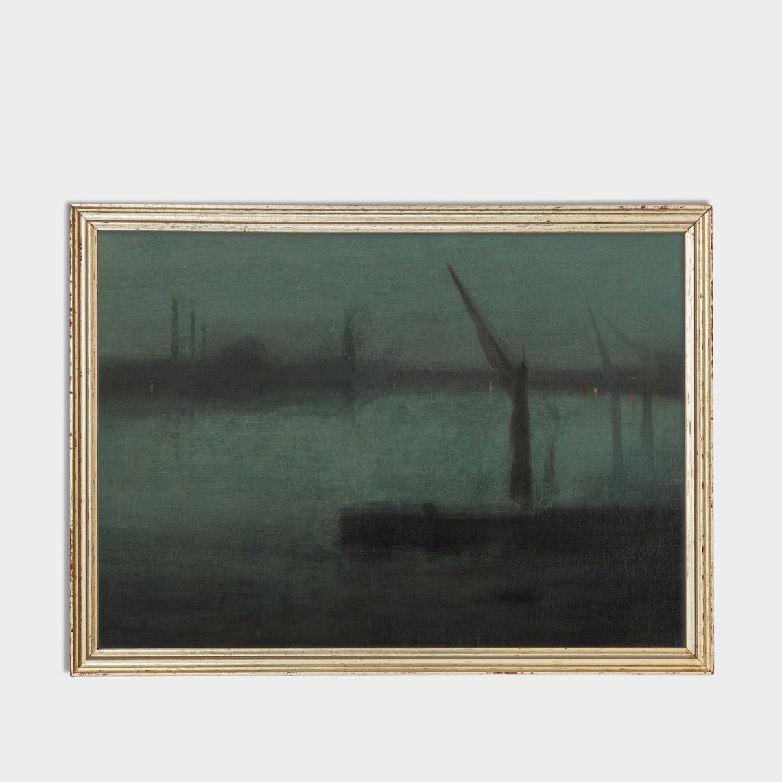 Dark River Nocturne with Barge Whistler Style Night Painting Poster - Image 3