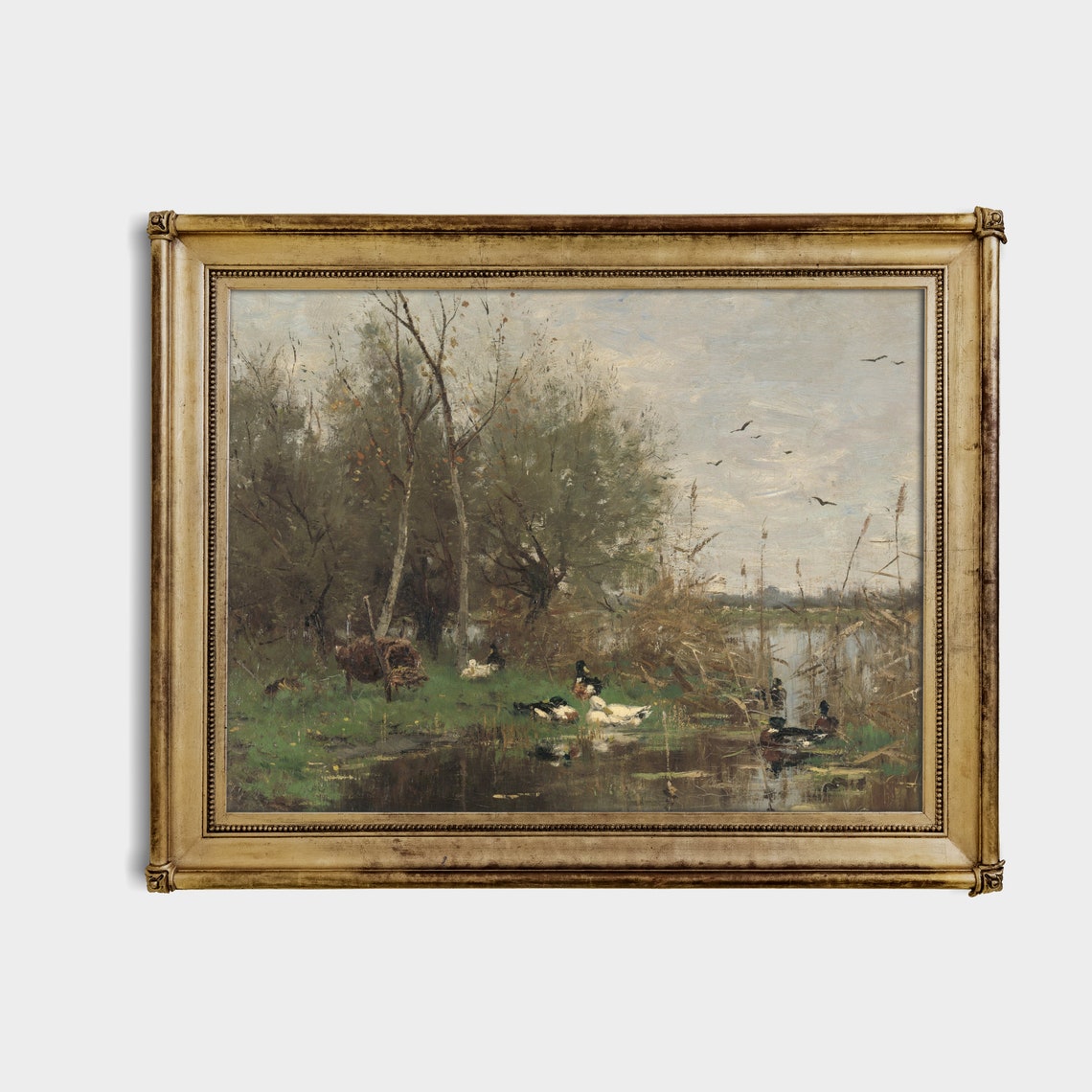 Ducks at the Marsh Pond Vintage Rustic Landscape Painting Poster - Image 4