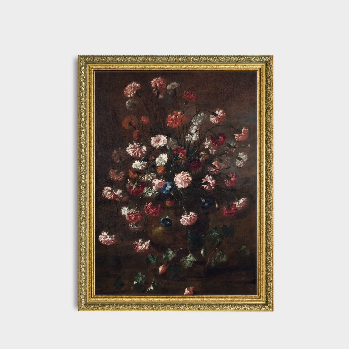 Carnations Bouquet Moody Dark Floral Still Life Painting Art Poster - Image 2
