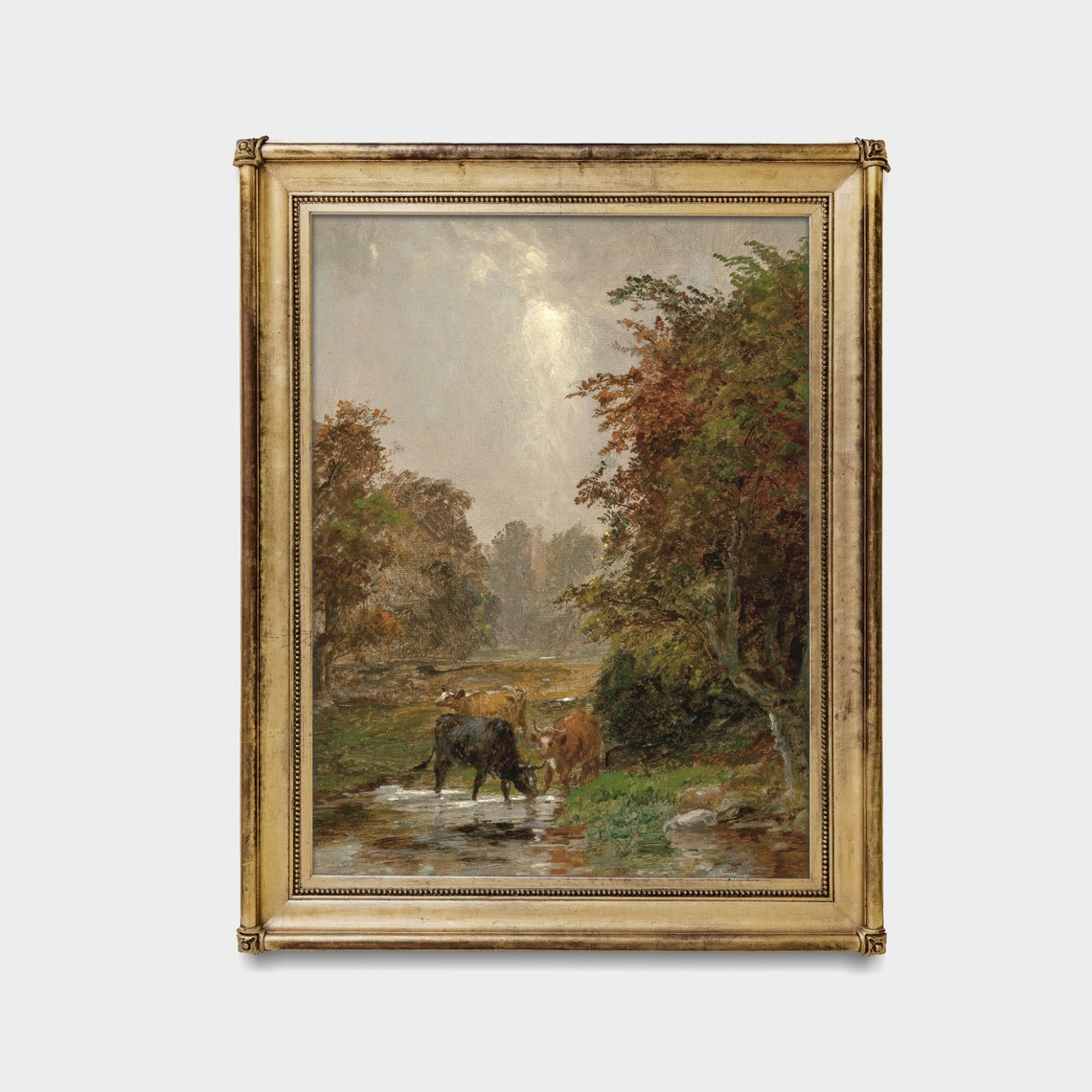 Cattle Drinking at the Stream Antique Autumn Landscape Poster - Image 4