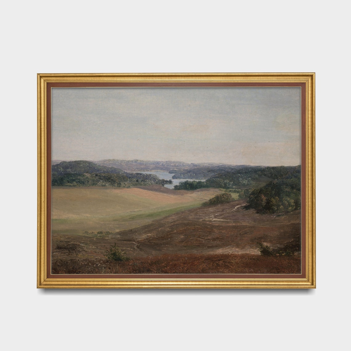 Rolling Valley with Distant Lake Panoramic Vintage Landscape Poster - Image 2