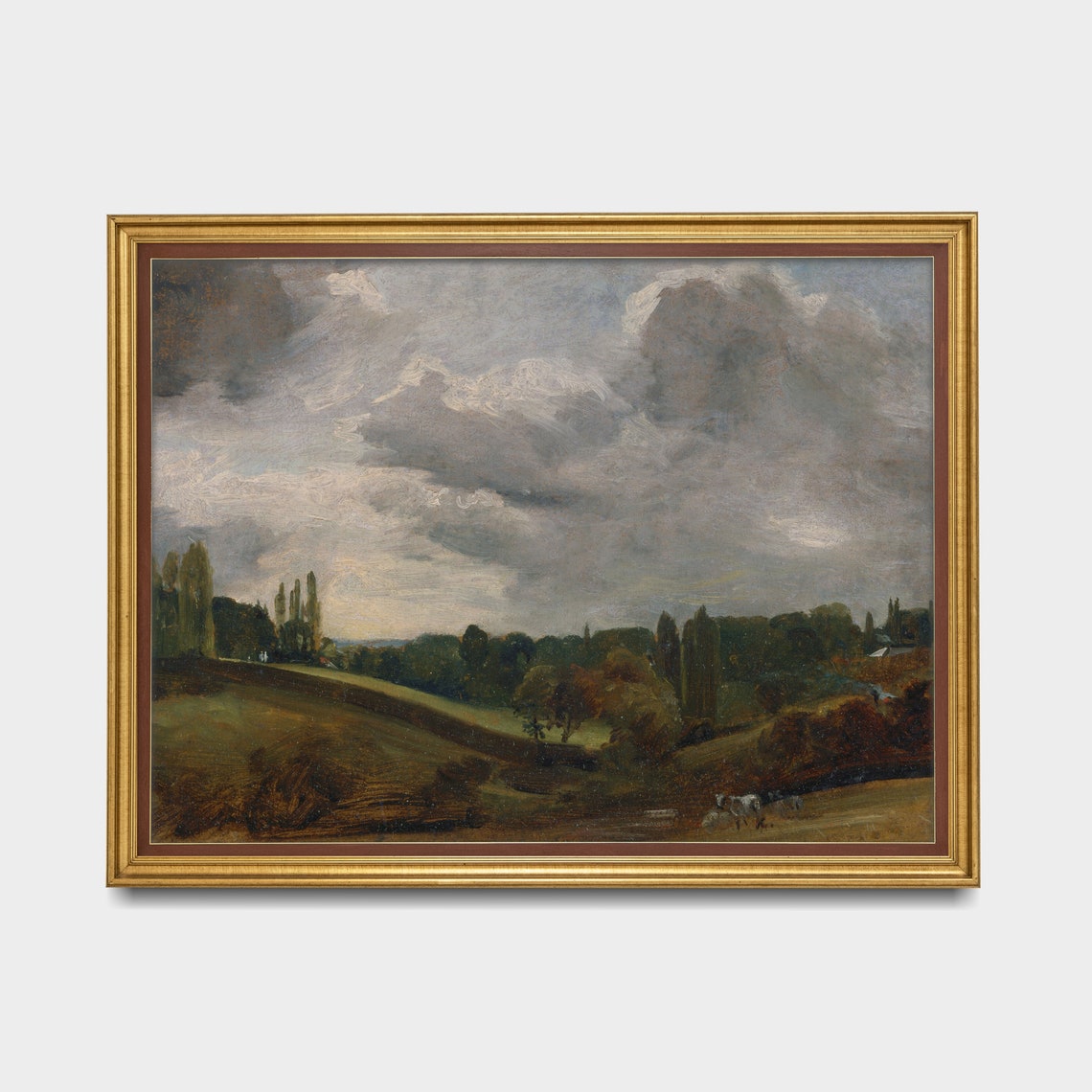 Dramatic Cloudy Sky over Tree-Lined Meadow Vintage Landscape Poster - Image 3