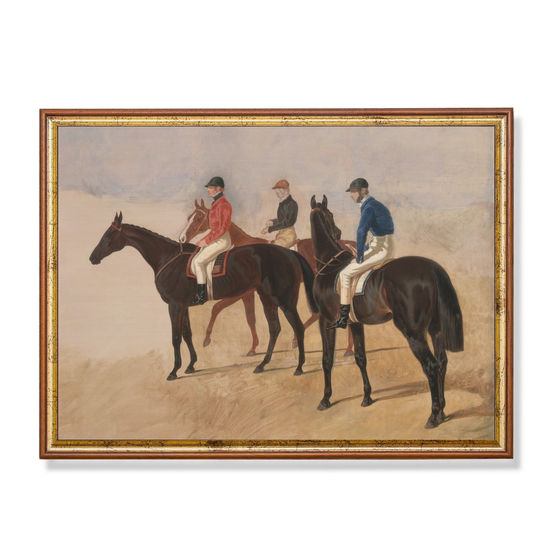 Three Jockeys on Racehorses Vintage Horse Racing Scene Art Poster