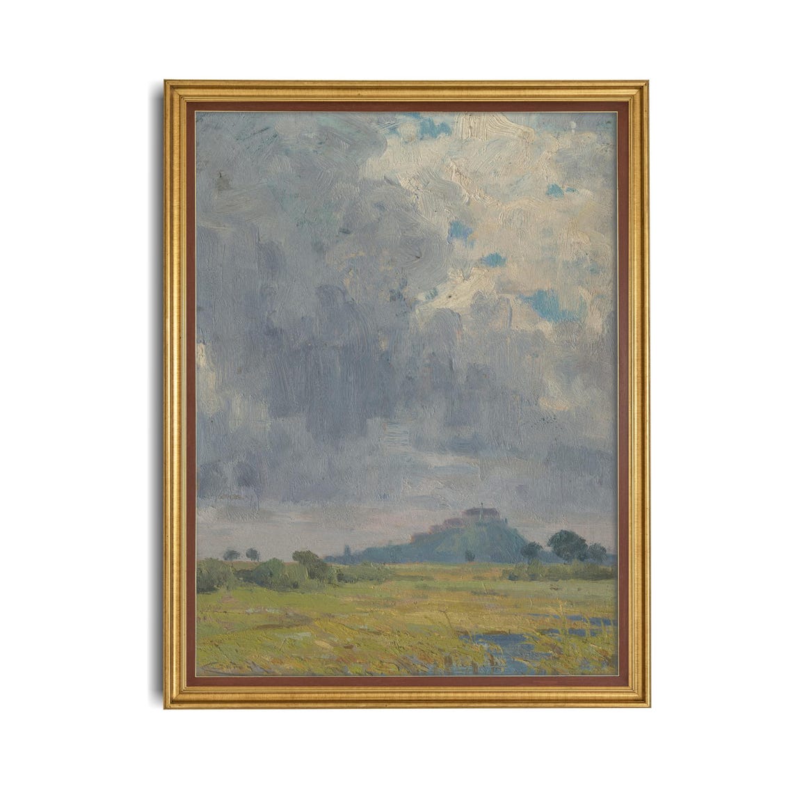 Moody Storm Sky Over Marsh Meadow with Distant Castle Poster - Image 4