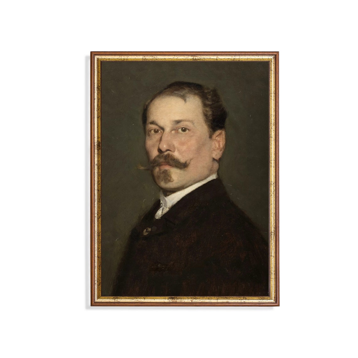Mustached Gentleman in a Dark Suit Facing Viewer Portrait Poster