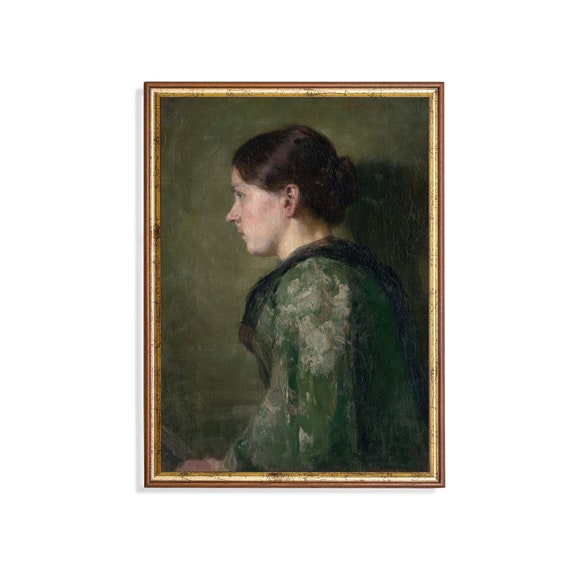 Vintage Portrait Painting Antique Woman Portrait Moody Rustic Fine Print Classic Portrait Wall Art