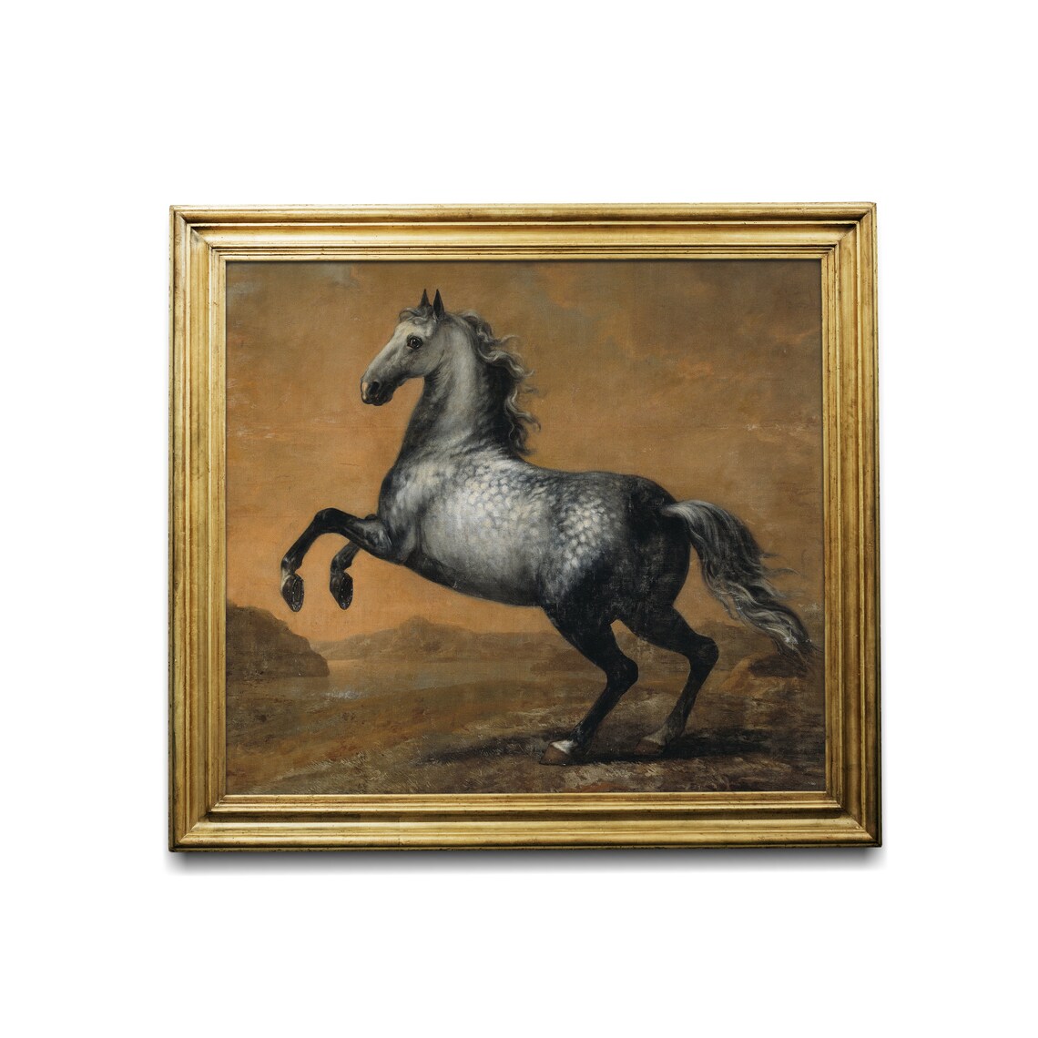 Rearing Dapple Grey Horse Amber Sky Vintage Equestrian Painting Poster - Image 3