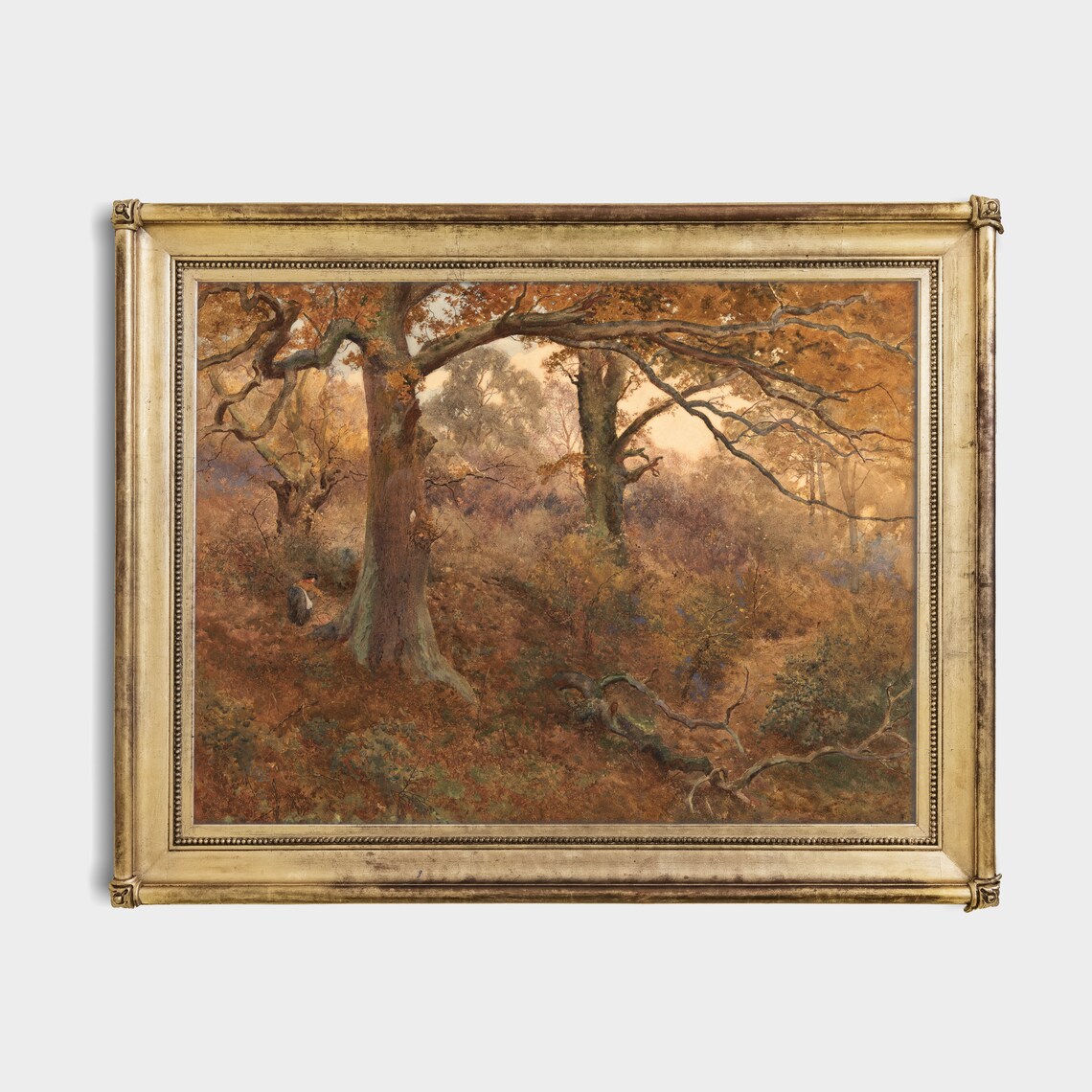 Autumn Oak Forest with a Lone Figure Vintage Woodland Painting Poster - Image 2