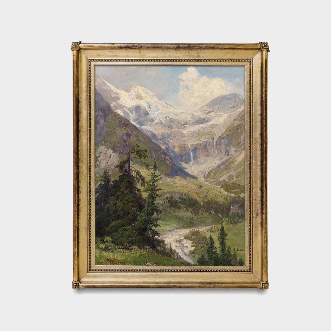 Glacier-Carved Valley with Cascading Waterfalls Alpine View Poster - Image 2