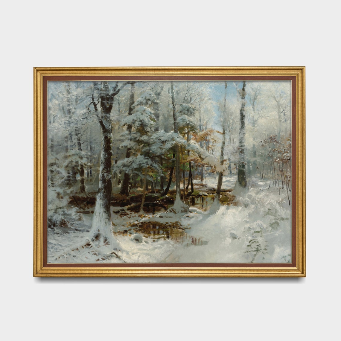 Frosty Winter Forest With a Stream Vintage Woodland Art Poster - Image 3