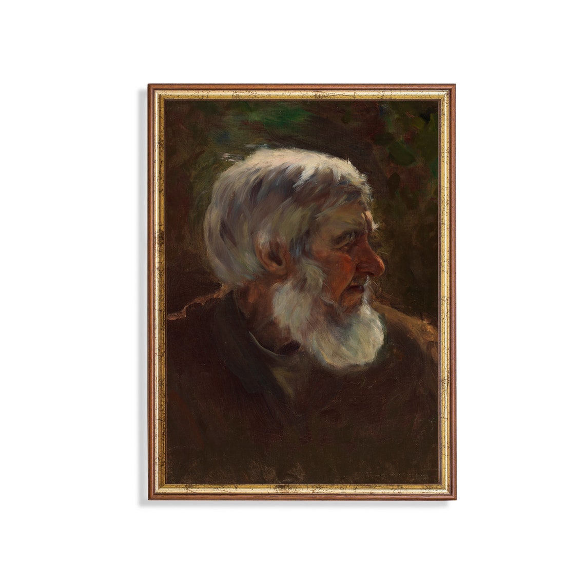 White-Bearded Old Man in Profile Antique Character Portrait Poster
