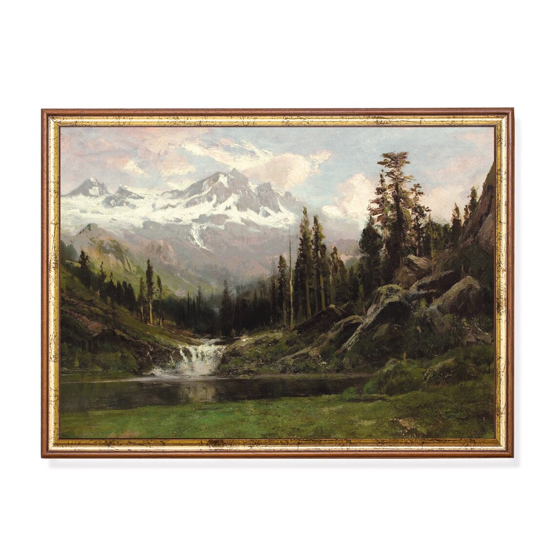 Vintage Mountain Painting, Rustic Landscape Art Print
