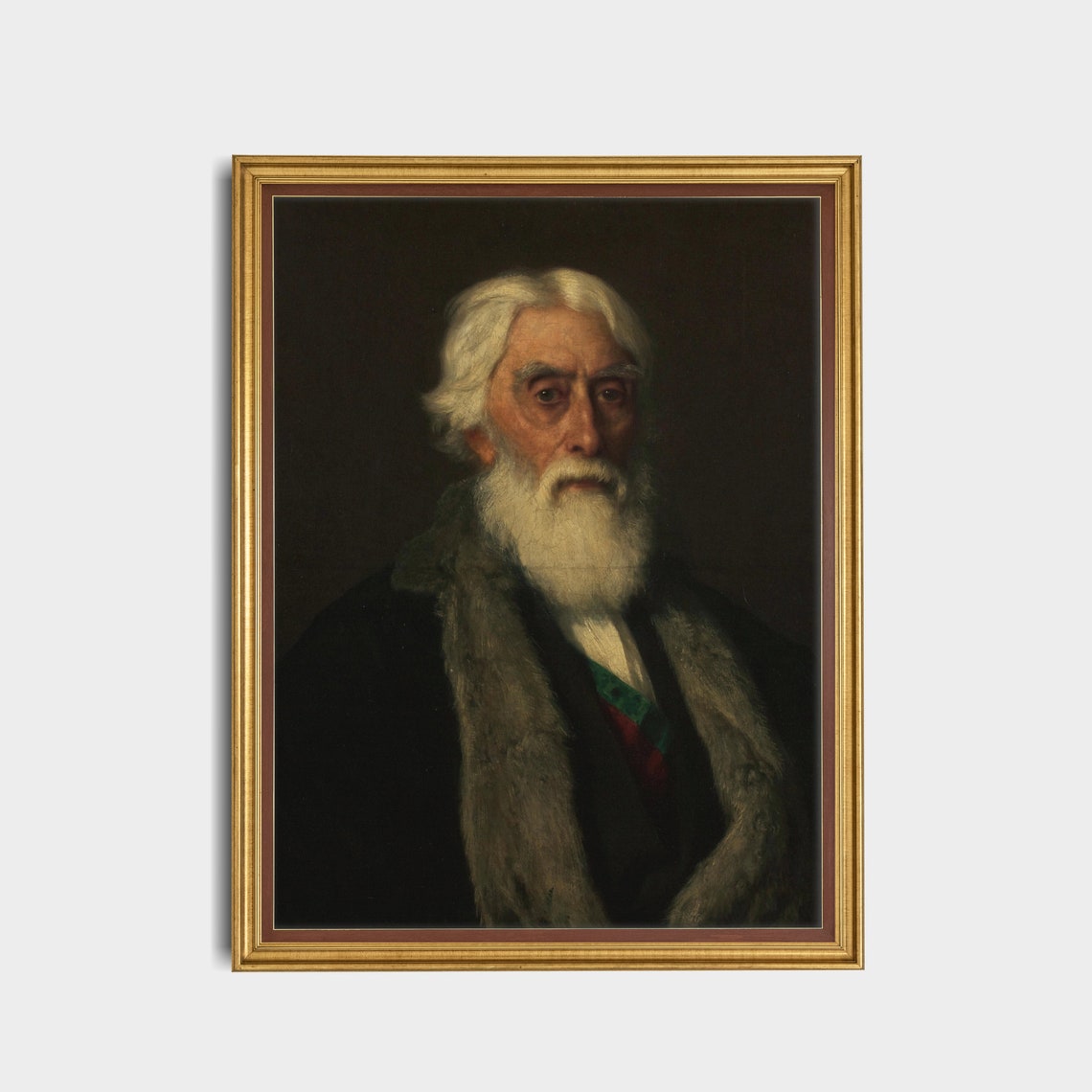White Bearded Elder in a Fur Collar Dark Vintage Portrait Oil Poster - Image 5