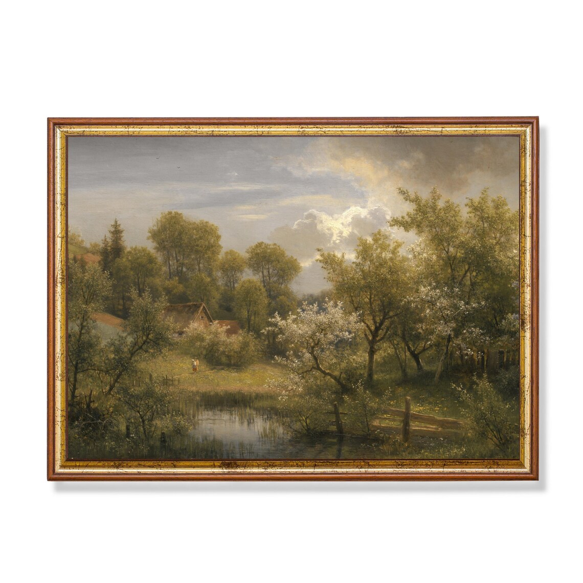 Vintage Country Landscape Art Print, Rustic Farmhouse