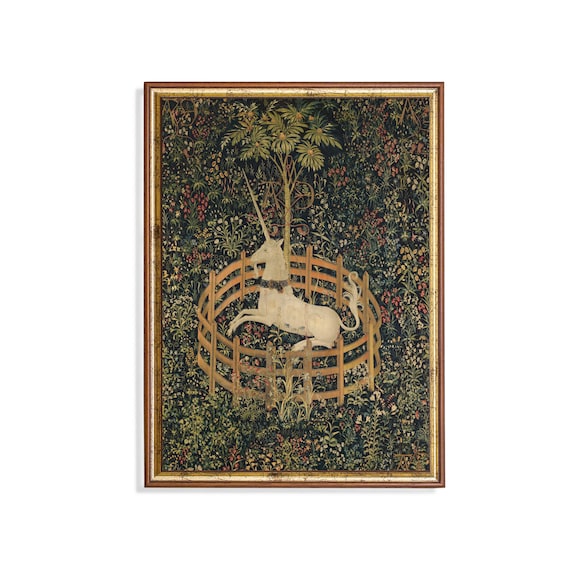 The Unicorn in Captivity Medieval Tapestry Millefleurs Wall Art