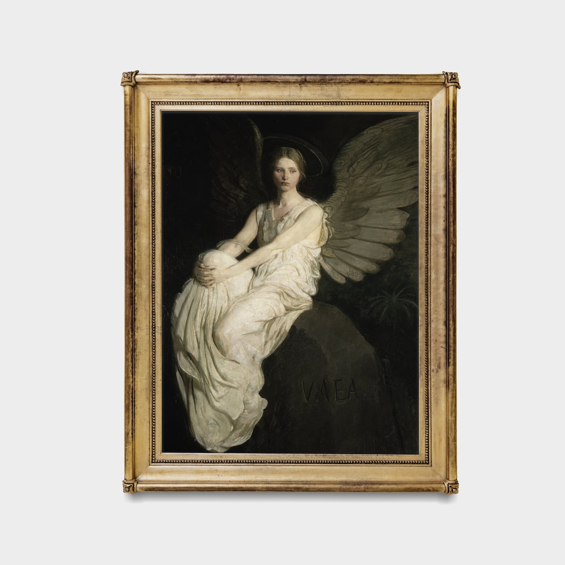 Vintage Angel Woman Portrait, Antique Oil Print - Image 2