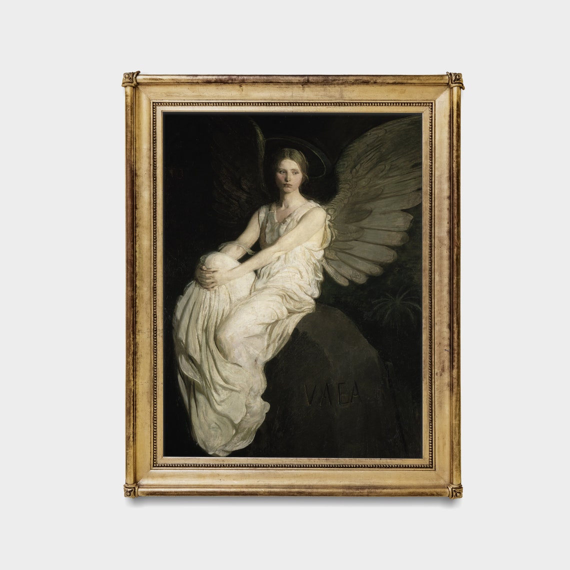 Winged Angel Woman In White Moody Vintage Painting Dark Poster - Image 3