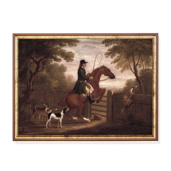 Printed And Shipped Vintage Horse Painting Antique Equestrian Print Moody Rustic Animal Fine Art Horse And Dogs Physical Prints