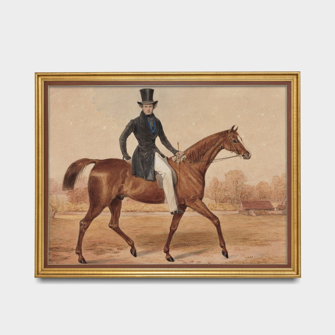 Victorian Gentleman Riding Chestnut Horse Antique Equestrian Poster - Image 2