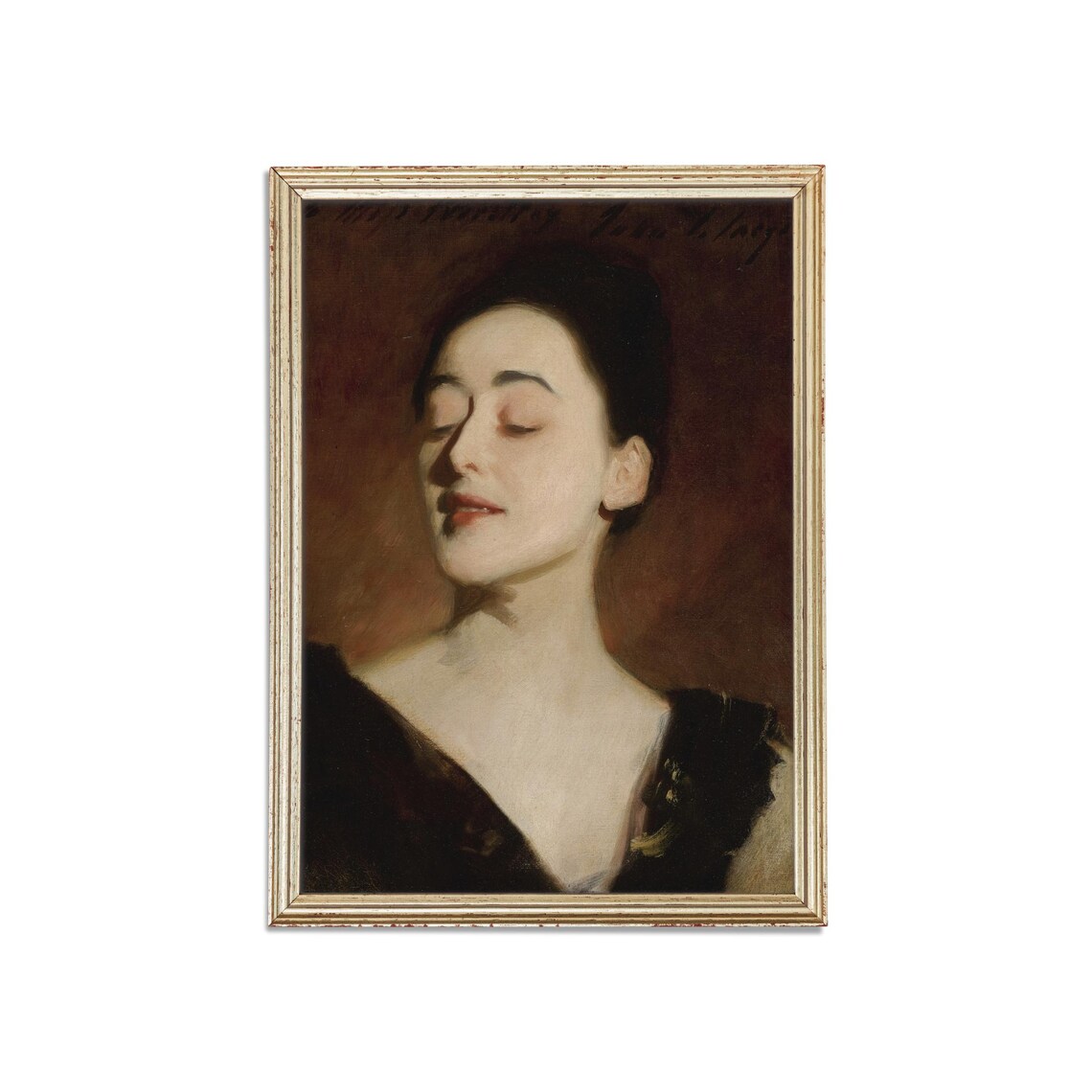 Vintage Woman Portrait Eyes Closed Dark Antique Moody Oil Art Poster - Image 3