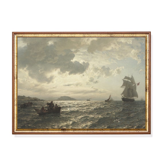 Printed And Shipped Vintage Sailing Ship Painting Antique Seascape Print Rustic Ocean Beach Art Nautical Decor Physical Prints
