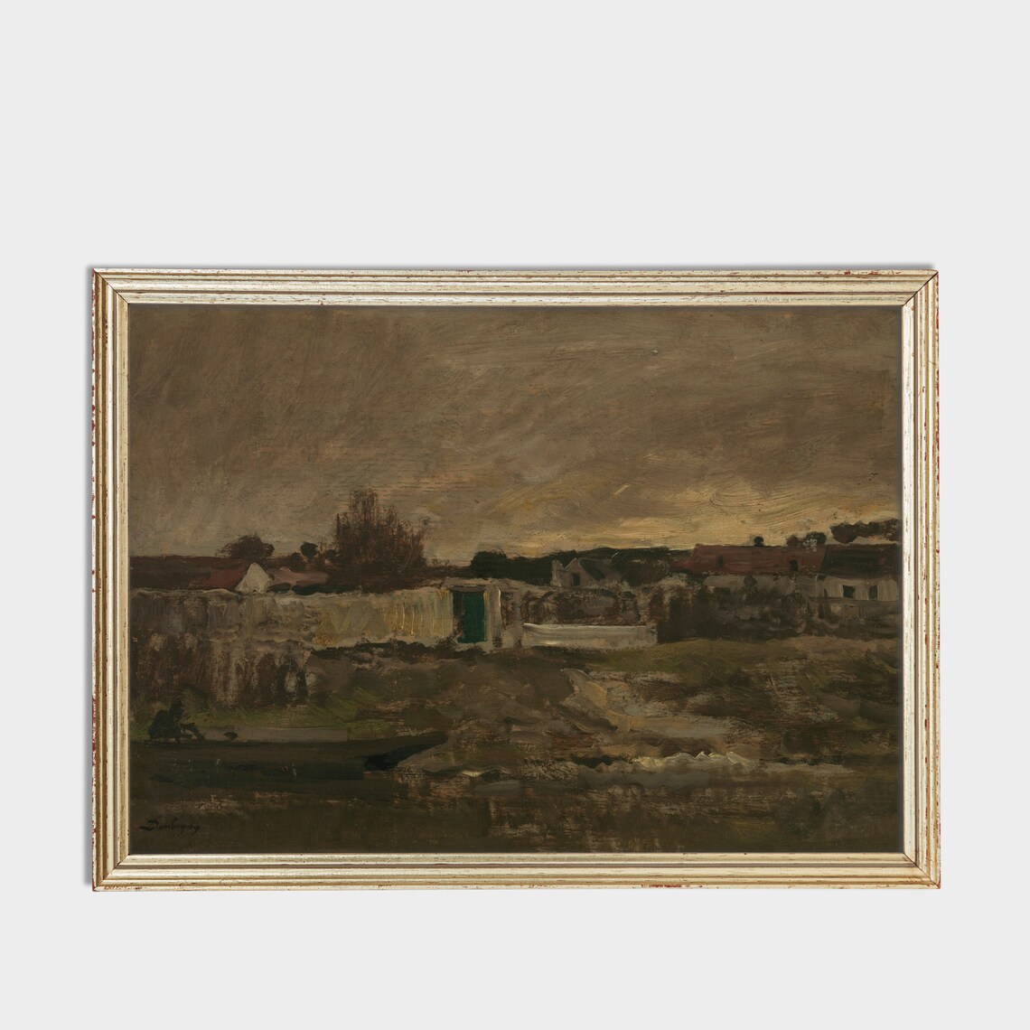 Dark Moody Old Farm Village Landscape at Dusk Vintage Poster - Image 3