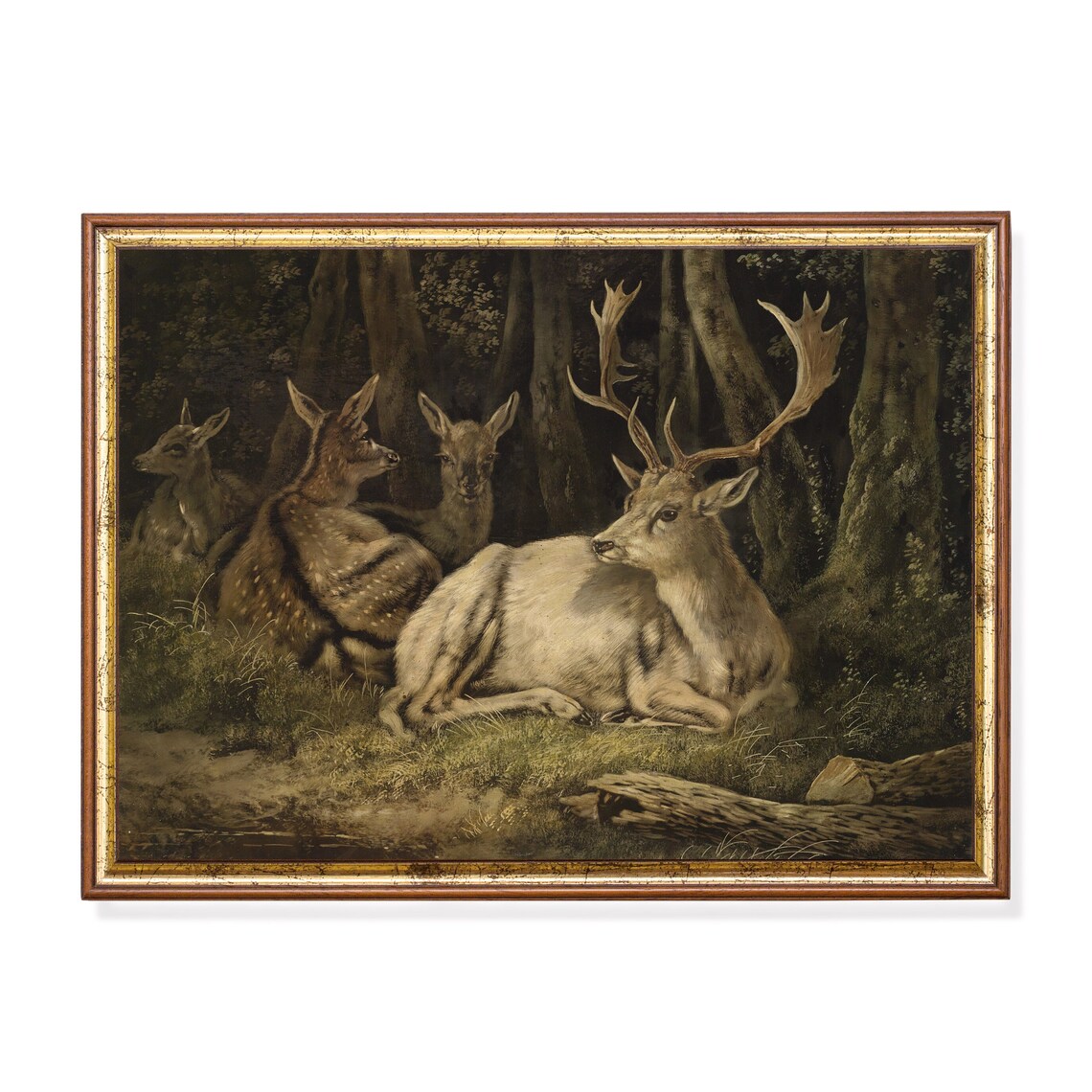 Deer Painting, Vintage Rustic Animal Art Print