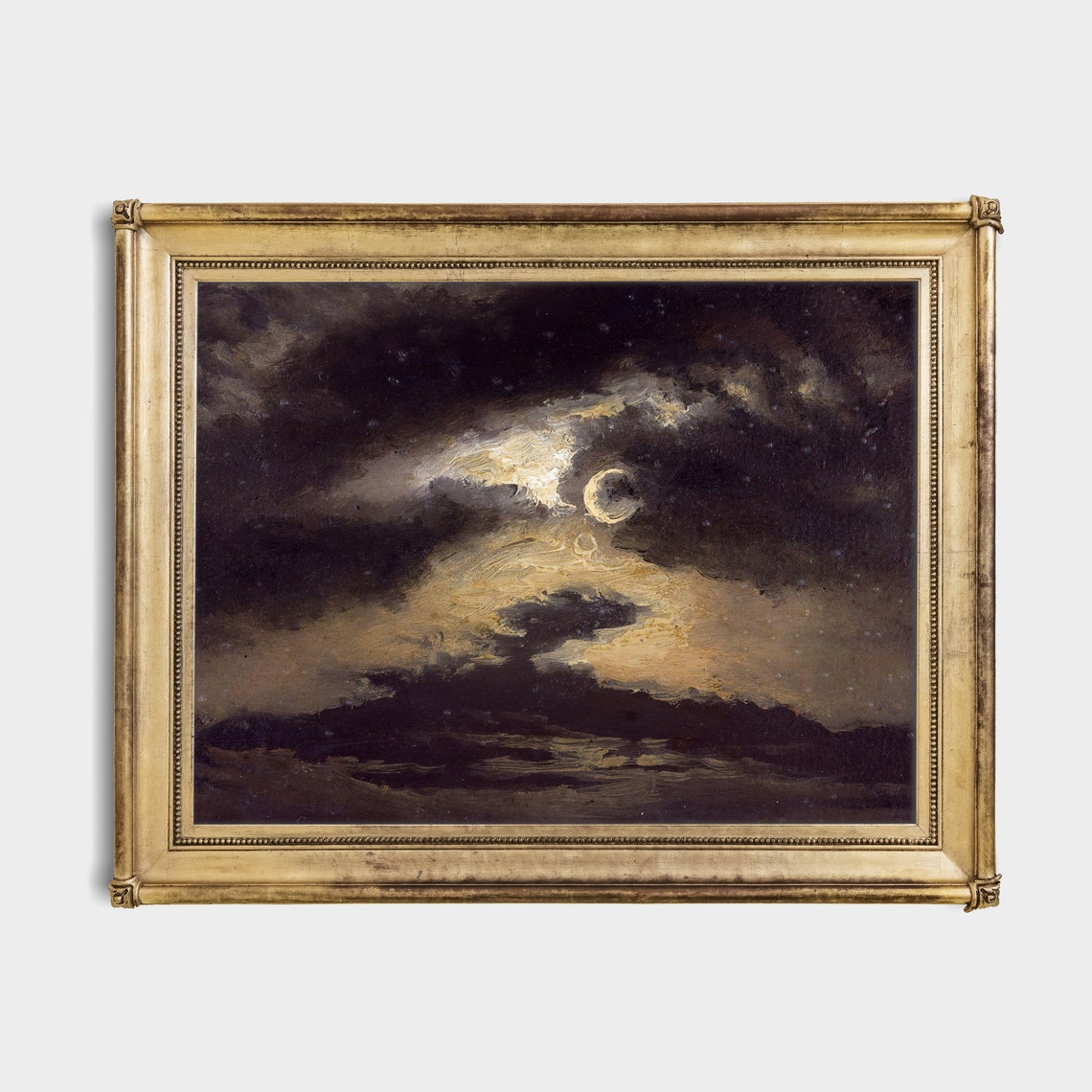 Moody Moonlight Over Dark Water With Crescent Moon Vintage Poster - Image 2
