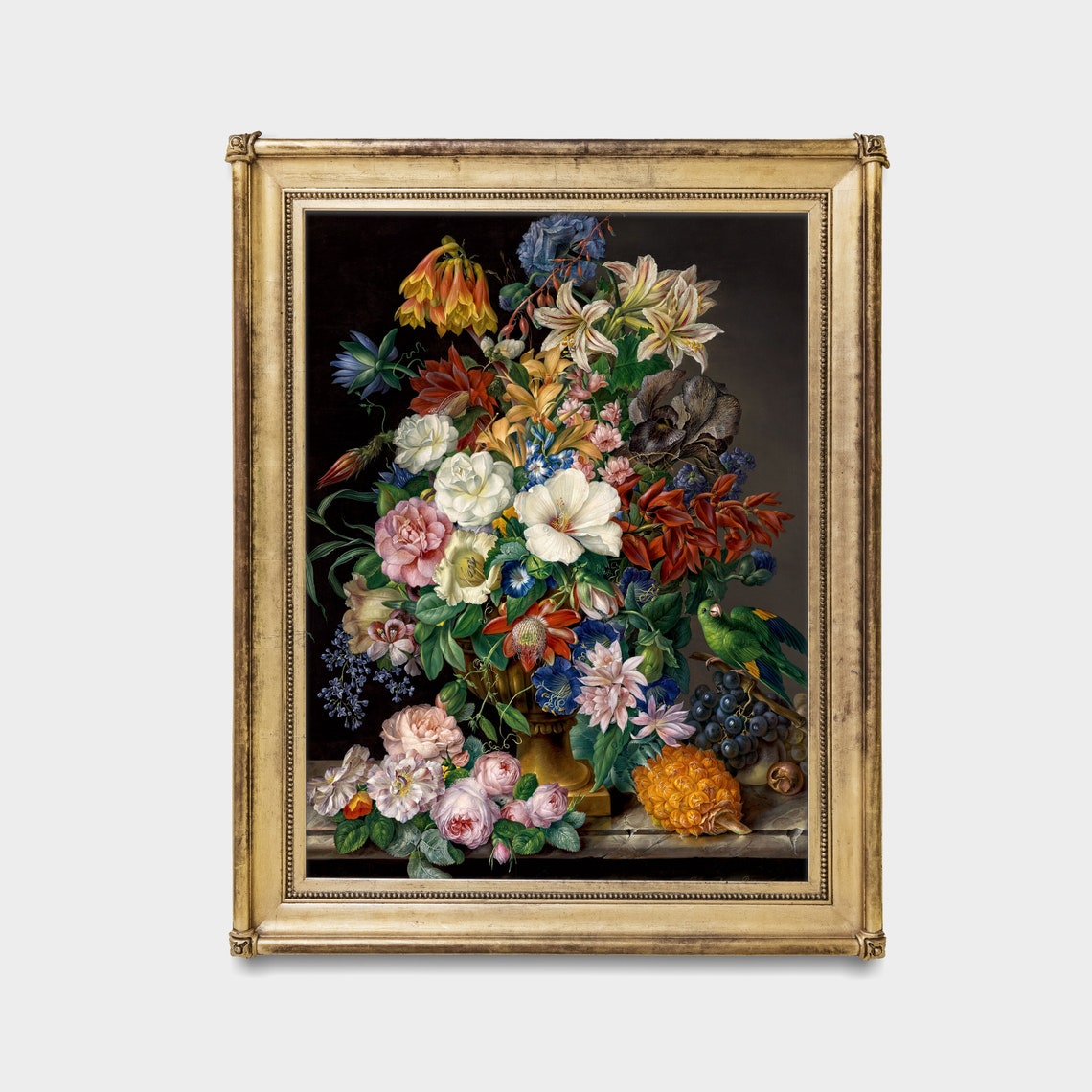 Elaborate Bouquet With a Green Parrot Dutch Floral Still Life Poster - Image 4